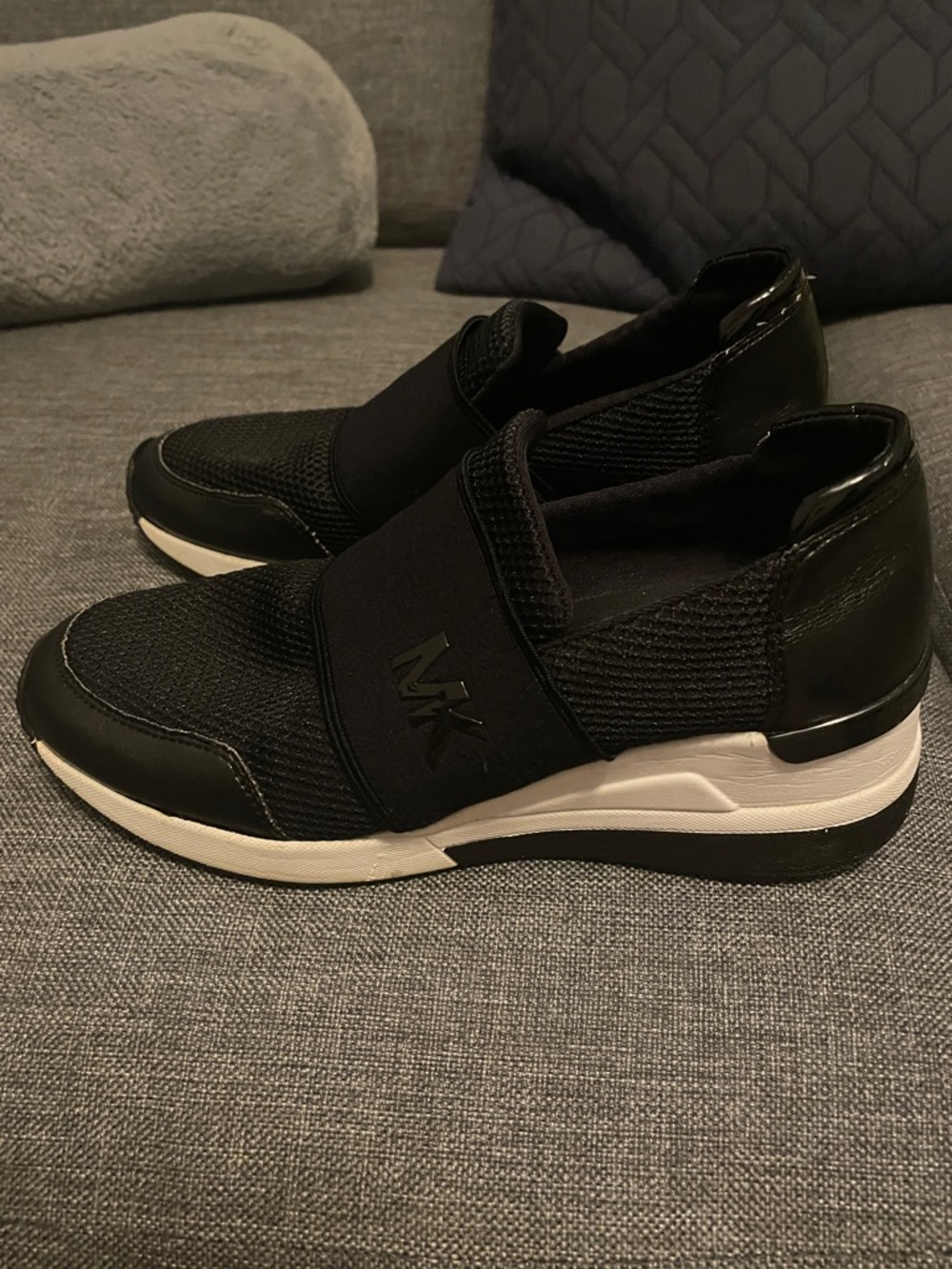 Michael Kors Black Knit Slip-On Women's Sneakers with White Midsole